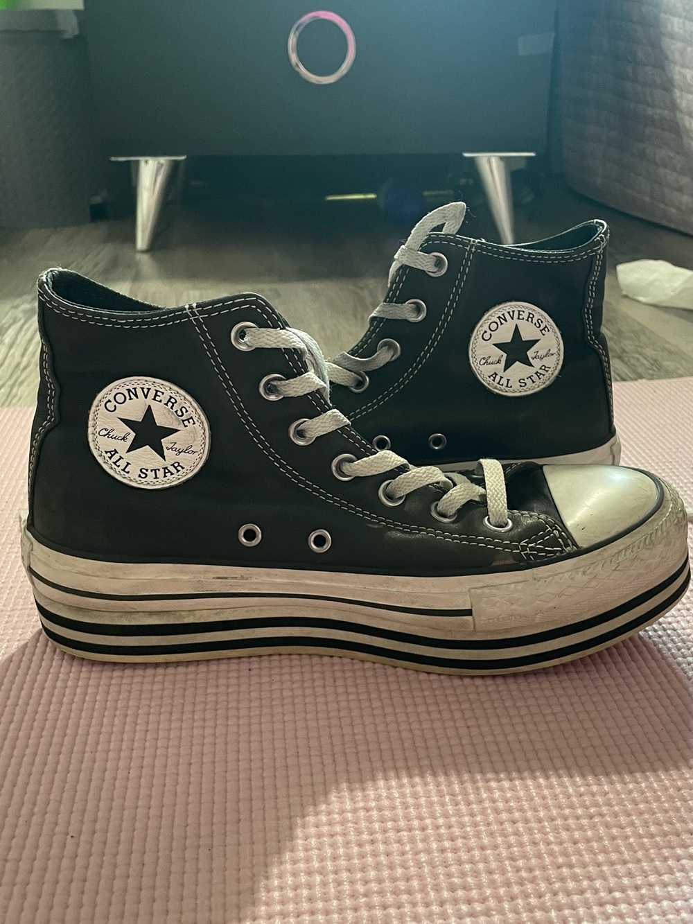 Black Leather Converse Chuck Taylor with Chunky Sole